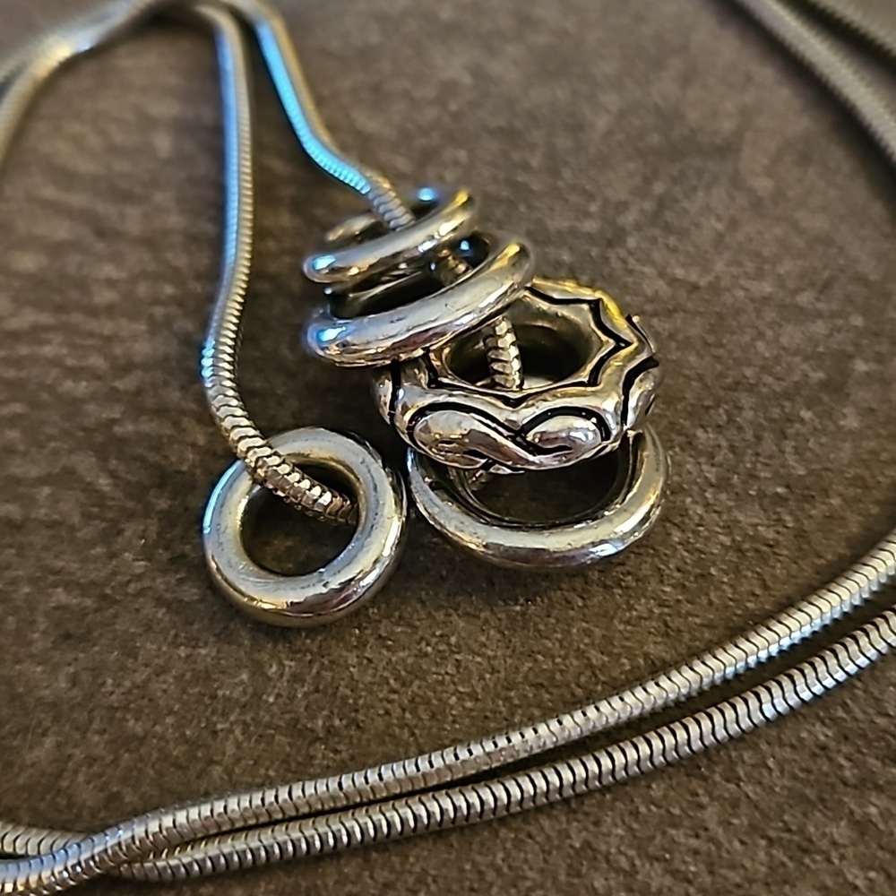 VTG Long Snake Chain Circle Donut Charms Sweater Necklace - Picture 2 of 5